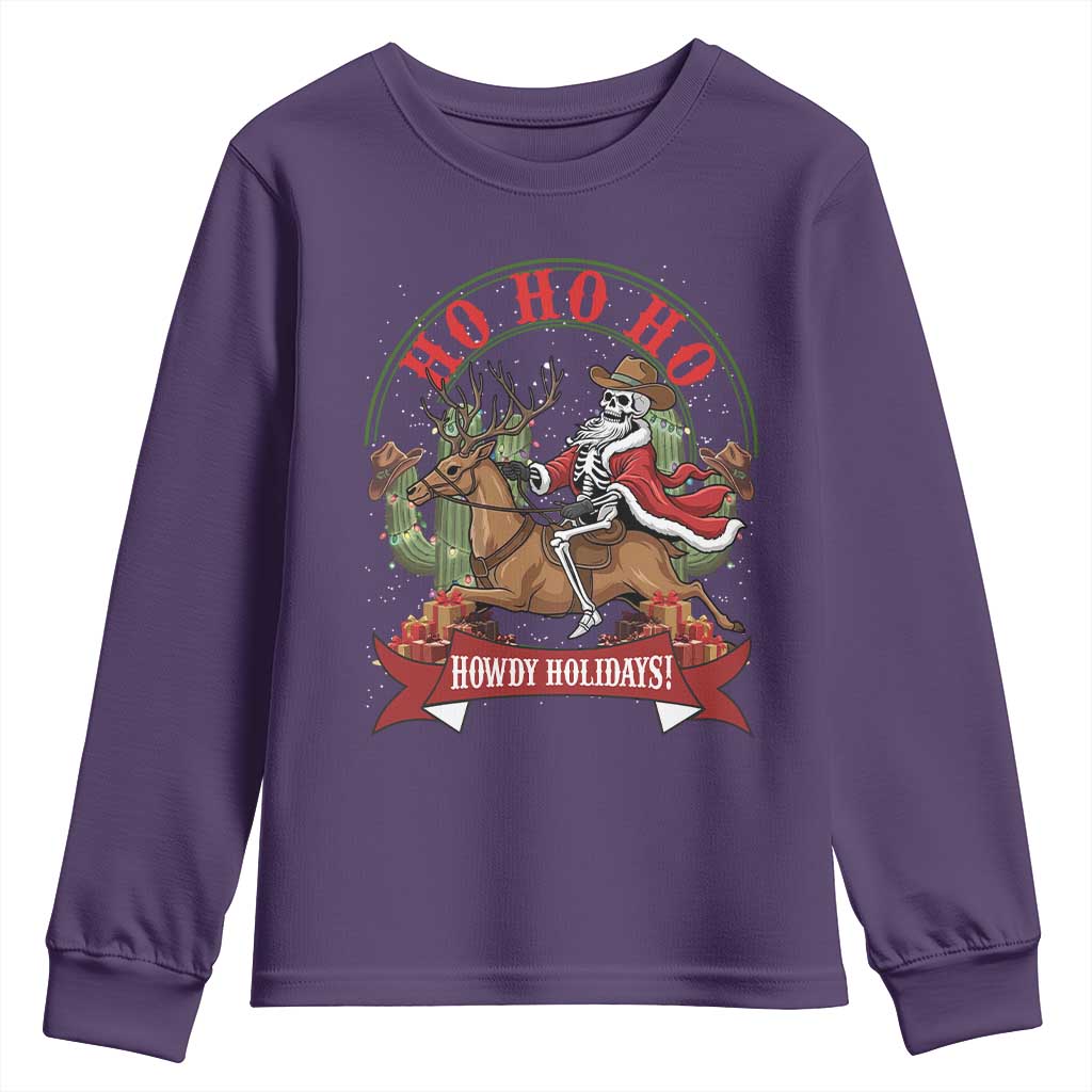 Funny Western Skeleton Cowboy Christmas Youth Sweatshirt Howdy Holidays - Wonder Print Shop