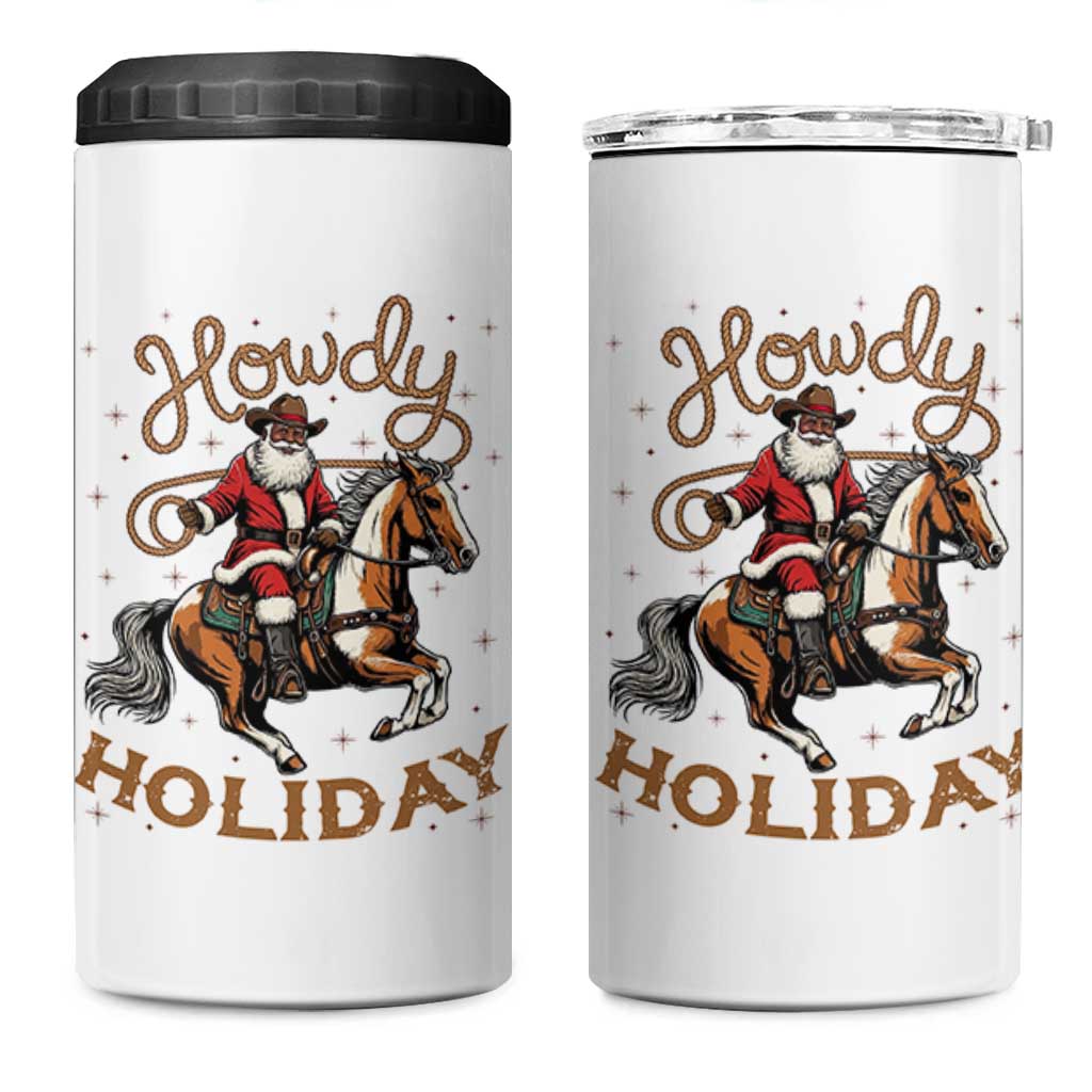 Black Santa Howdy Western Cowboy 4 in 1 Can Cooler Tumbler Christmas Gift - Wonder Print Shop