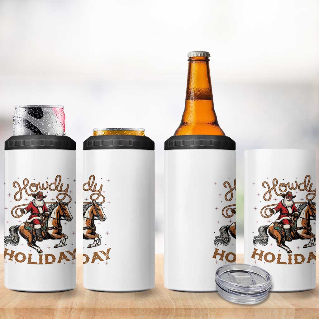 Black Santa Howdy Western Cowboy 4 in 1 Can Cooler Tumbler Christmas Gift - Wonder Print Shop