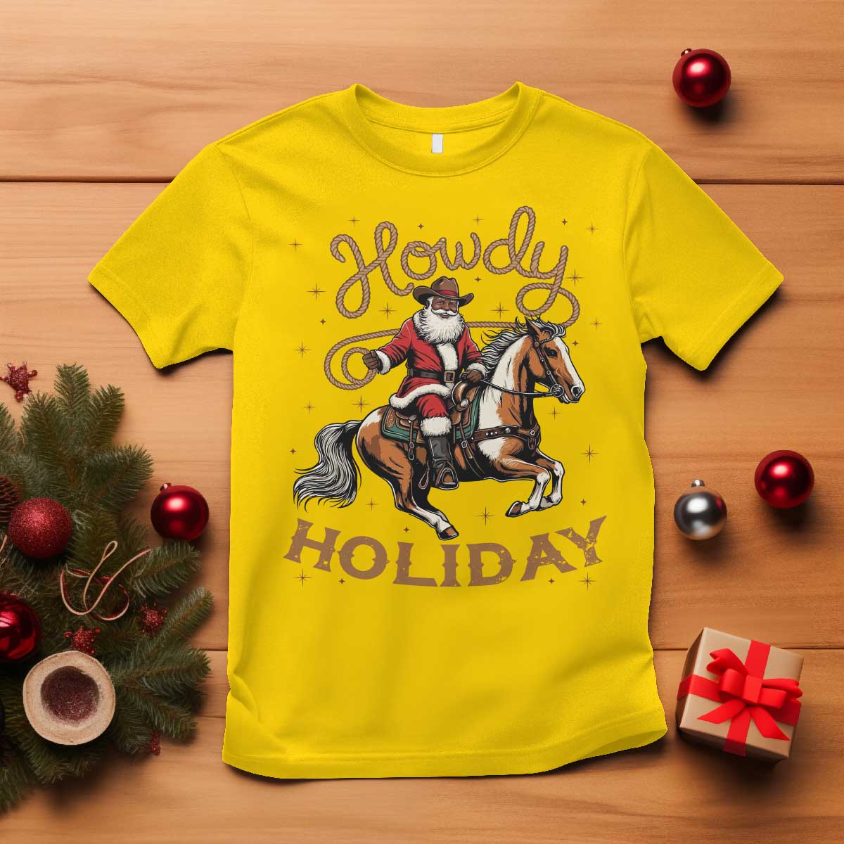 Black Santa Howdy Western Cowboy T Shirt Christmas Gift - Wonder Print Shop