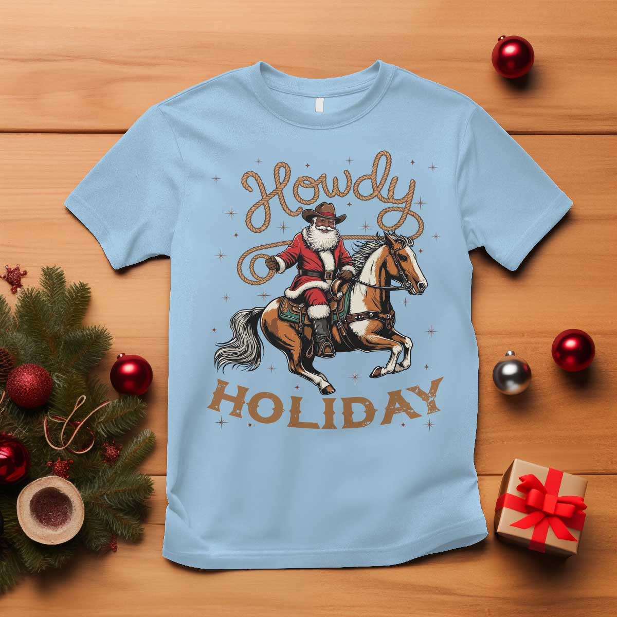 Black Santa Howdy Western Cowboy T Shirt Christmas Gift - Wonder Print Shop