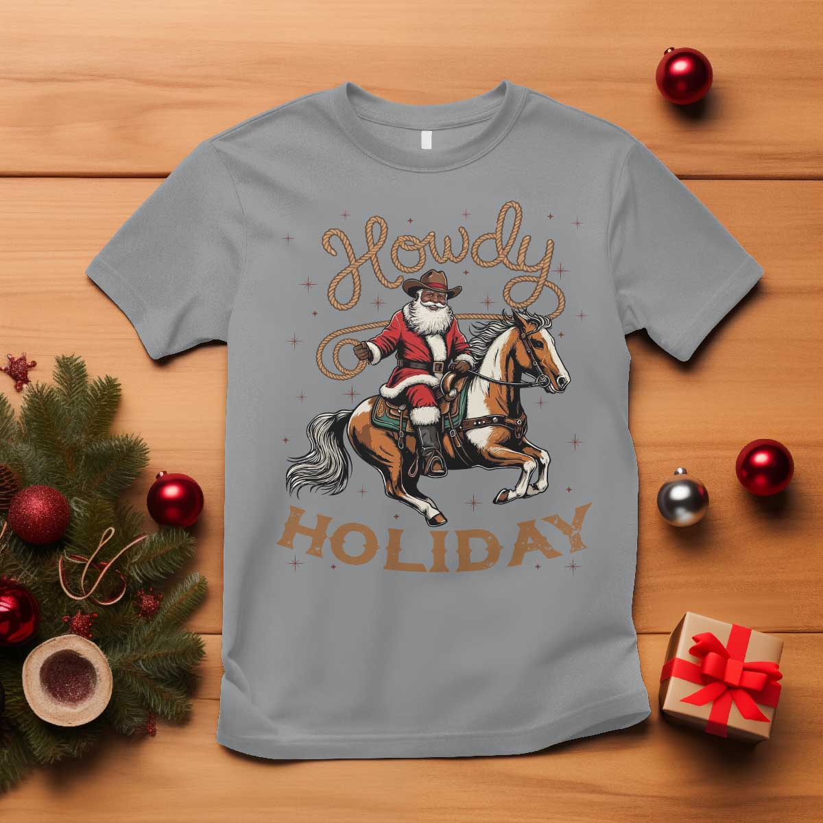Black Santa Howdy Western Cowboy T Shirt Christmas Gift - Wonder Print Shop