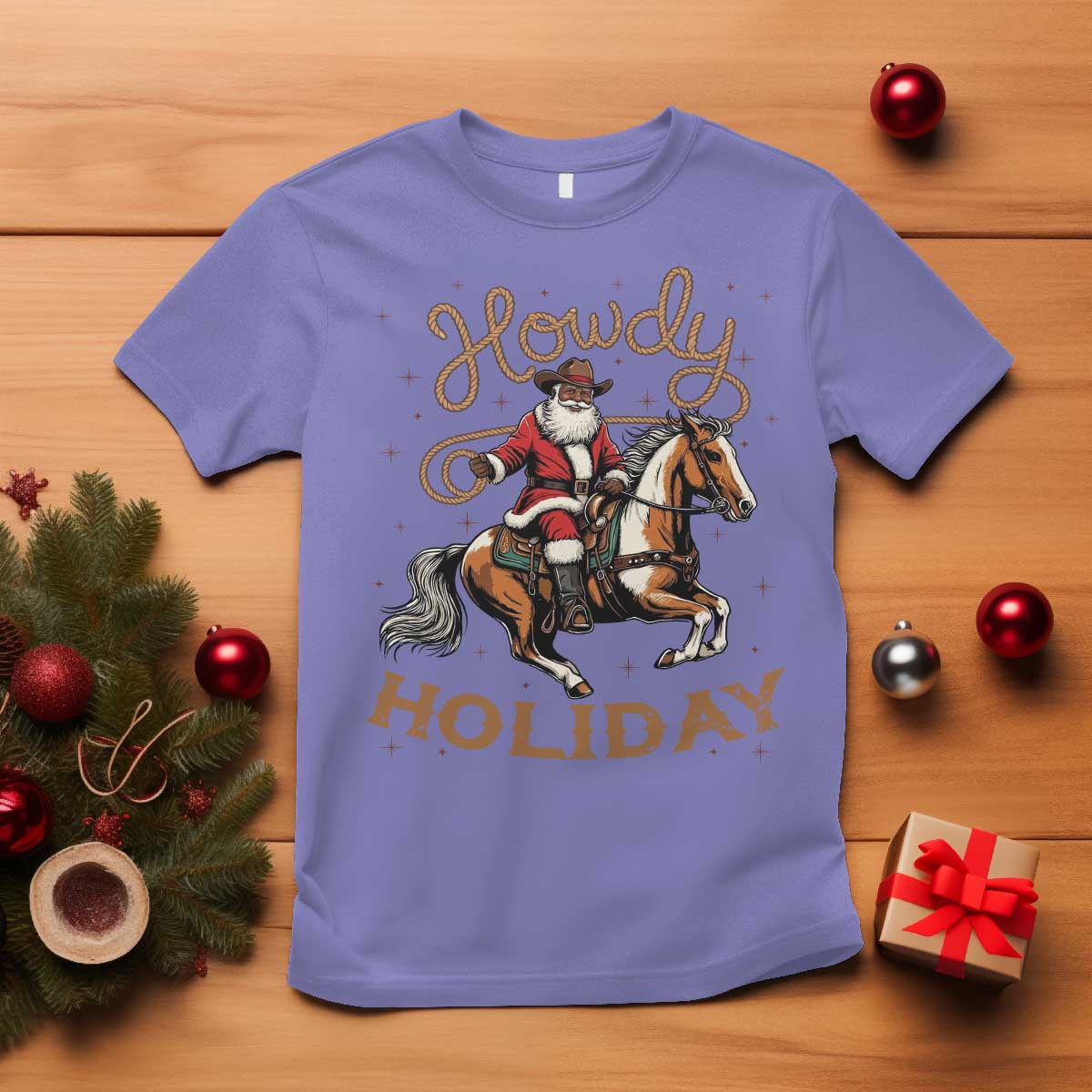 Black Santa Howdy Western Cowboy T Shirt Christmas Gift - Wonder Print Shop