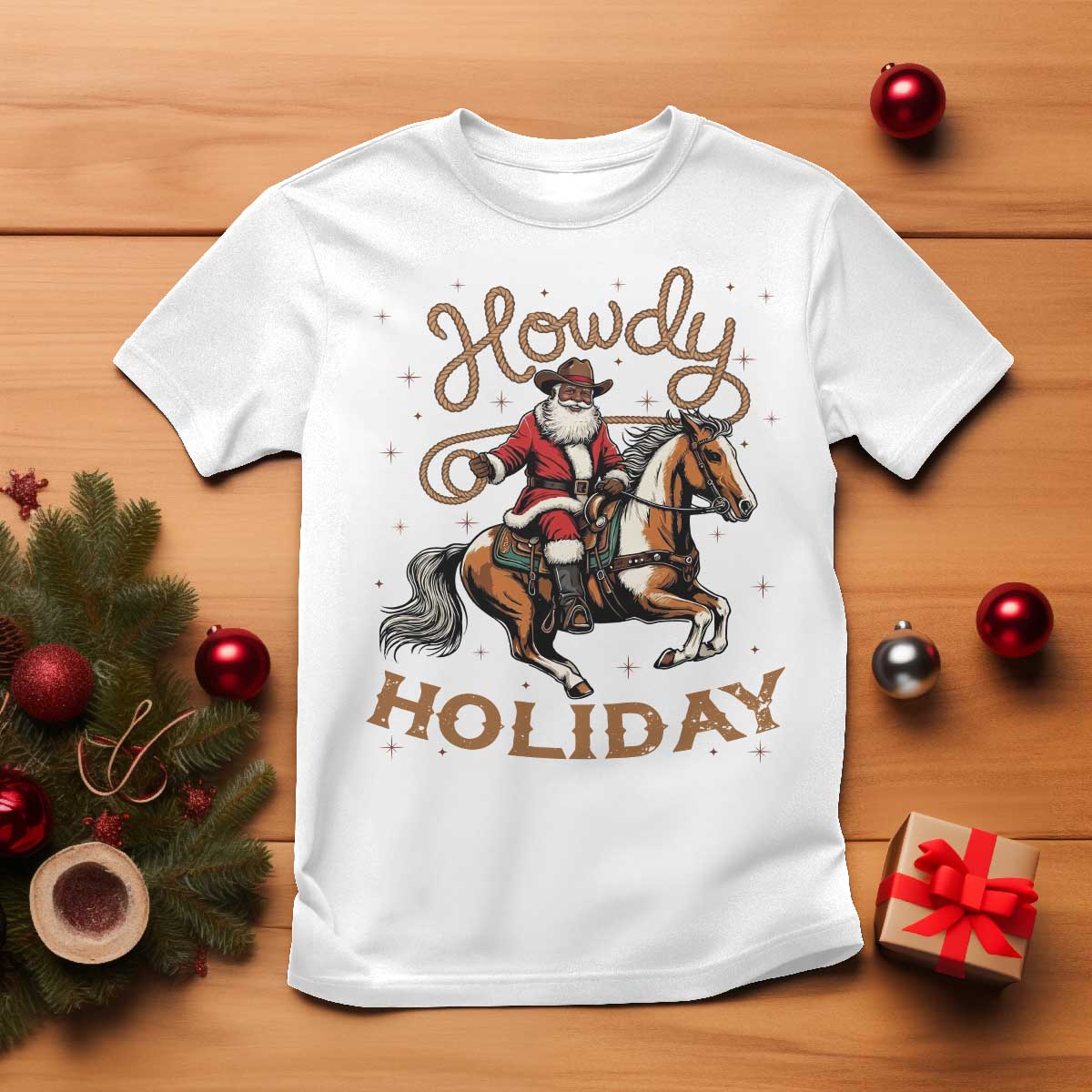 Black Santa Howdy Western Cowboy T Shirt Christmas Gift - Wonder Print Shop