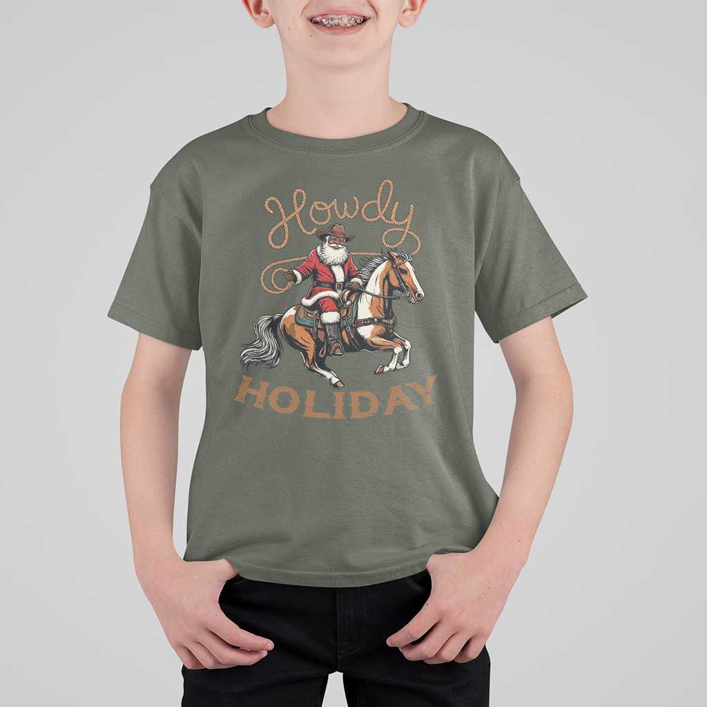 Black Santa Howdy Western Cowboy T Shirt For Kid Christmas Gift - Wonder Print Shop