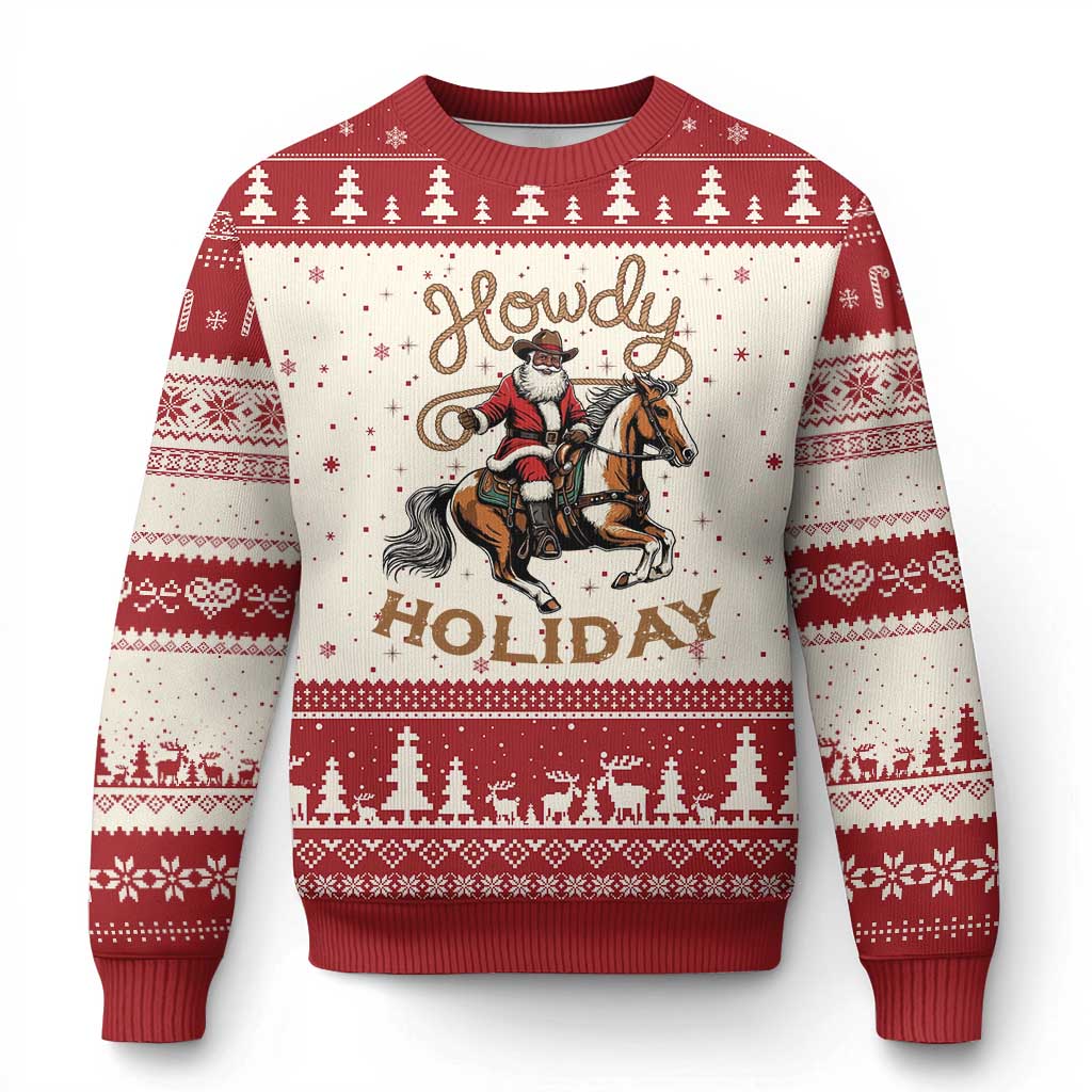 Black Santa Howdy Western Cowboy Ugly Christmas Sweater Xmas Gift - Wonder Print Shop