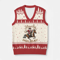 Black Santa Howdy Western Cowboy V-Neck Knit Sweater Vest Xmas Gift - Wonder Print Shop