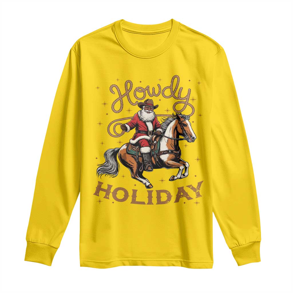 Black Santa Howdy Western Cowboy Long Sleeve Shirt Christmas Gift - Wonder Print Shop