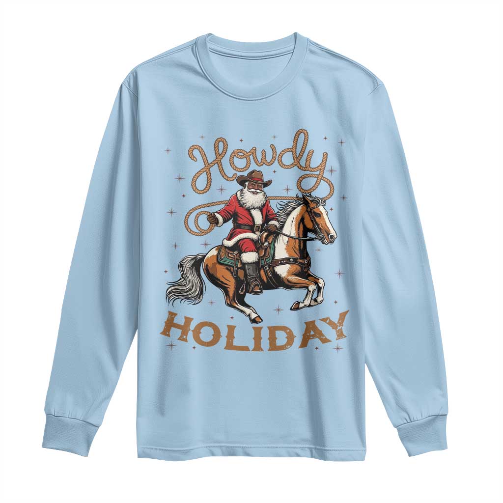 Black Santa Howdy Western Cowboy Long Sleeve Shirt Christmas Gift - Wonder Print Shop