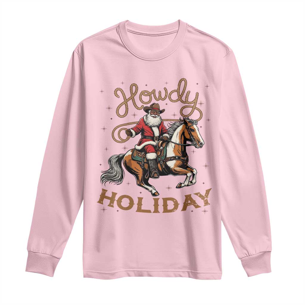 Black Santa Howdy Western Cowboy Long Sleeve Shirt Christmas Gift - Wonder Print Shop