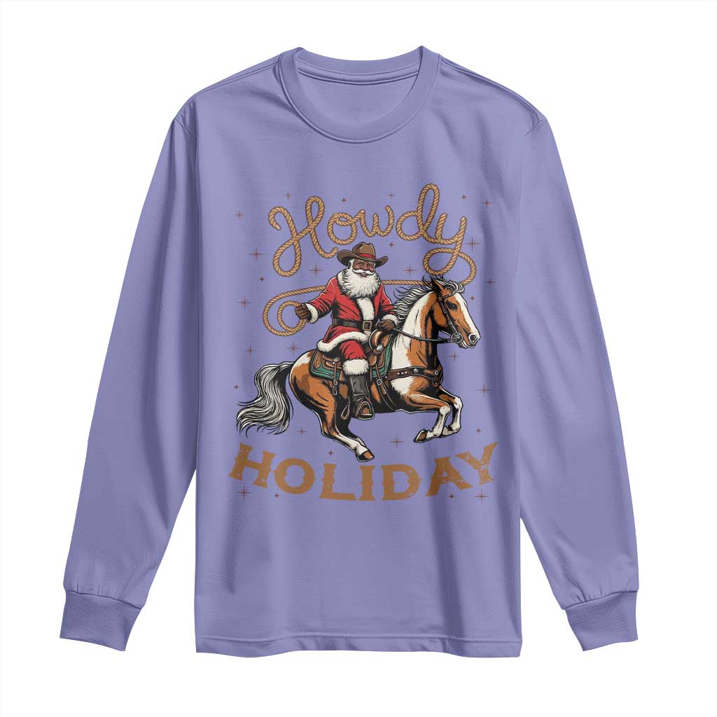 Black Santa Howdy Western Cowboy Long Sleeve Shirt Christmas Gift - Wonder Print Shop