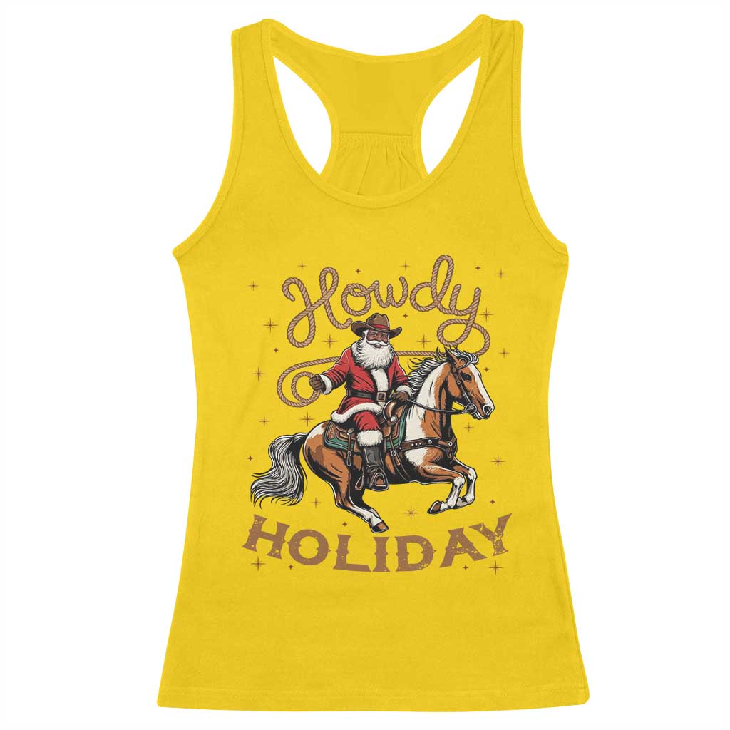 Black Santa Howdy Western Cowboy Racerback Tank Top Christmas Gift - Wonder Print Shop