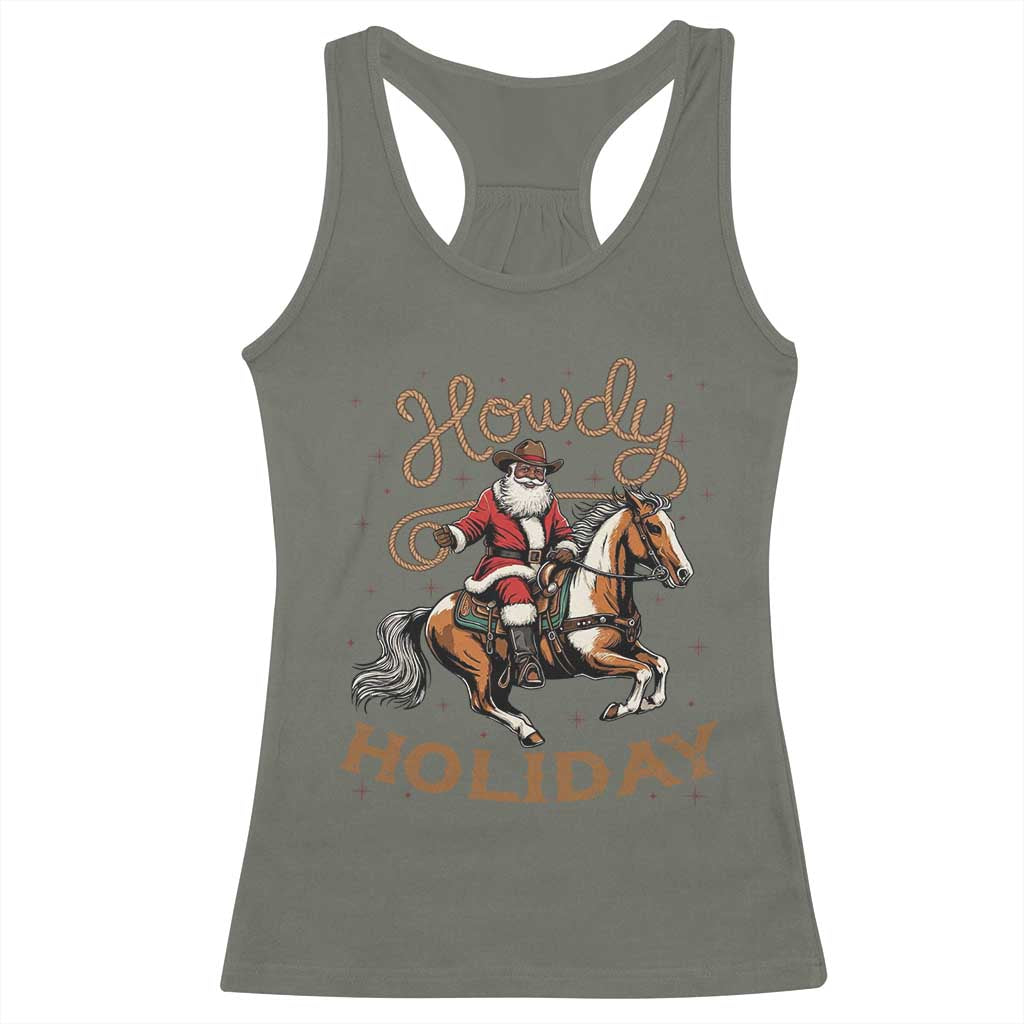 Black Santa Howdy Western Cowboy Racerback Tank Top Christmas Gift - Wonder Print Shop