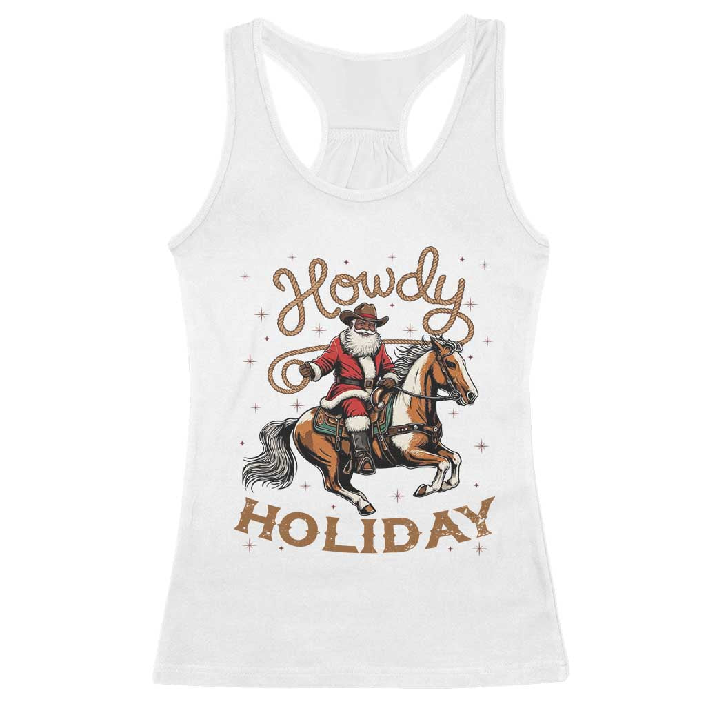 Black Santa Howdy Western Cowboy Racerback Tank Top Christmas Gift - Wonder Print Shop