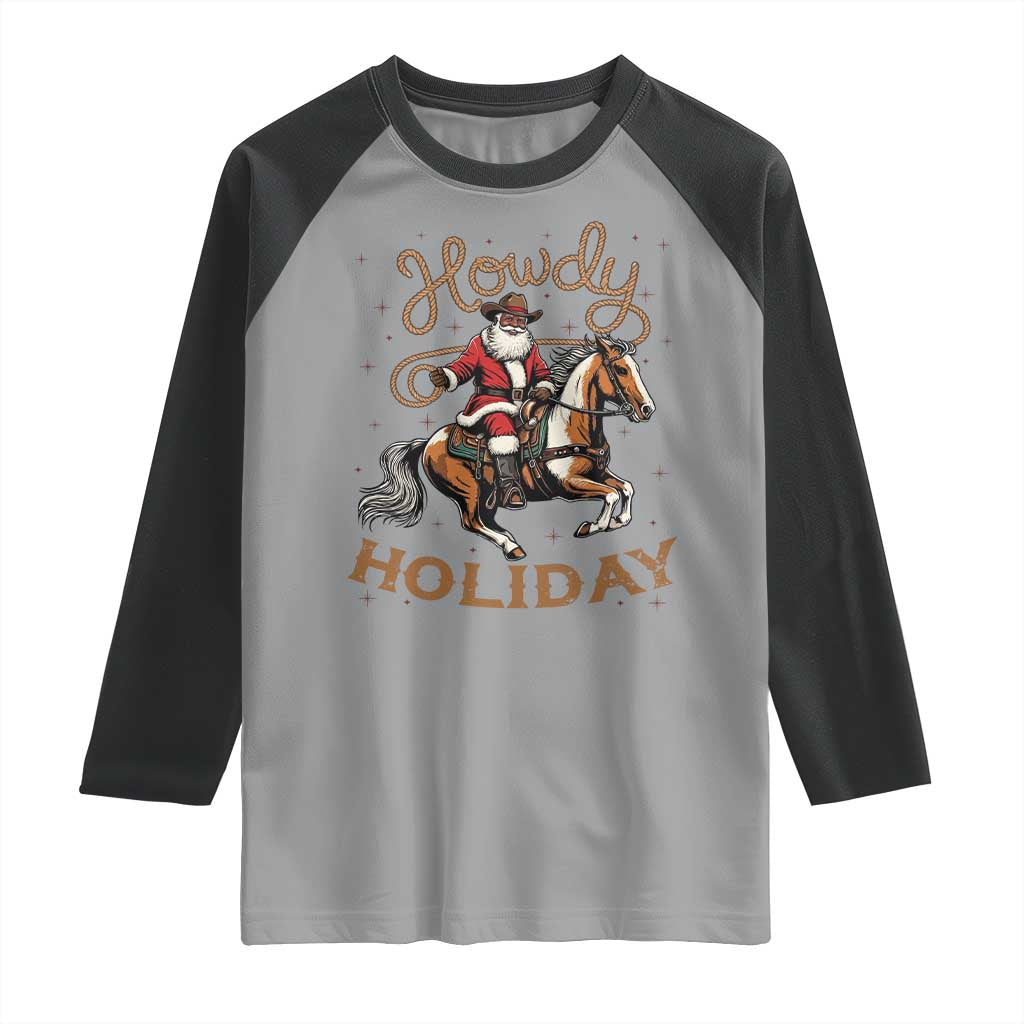 Black Santa Howdy Western Cowboy Raglan Shirt Christmas Gift - Wonder Print Shop