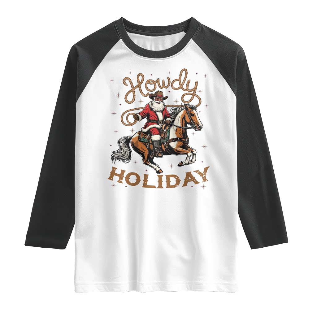 Black Santa Howdy Western Cowboy Raglan Shirt Christmas Gift - Wonder Print Shop