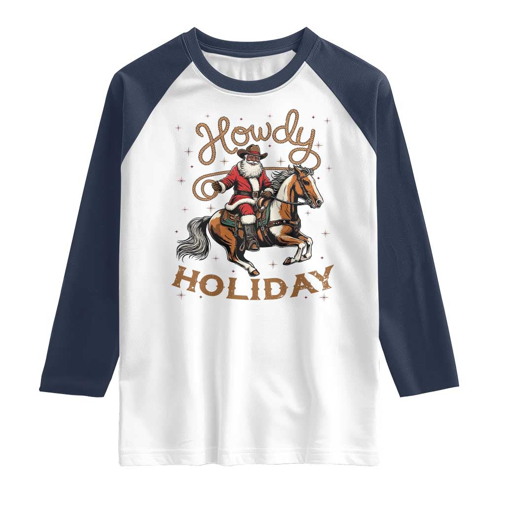Black Santa Howdy Western Cowboy Raglan Shirt Christmas Gift - Wonder Print Shop