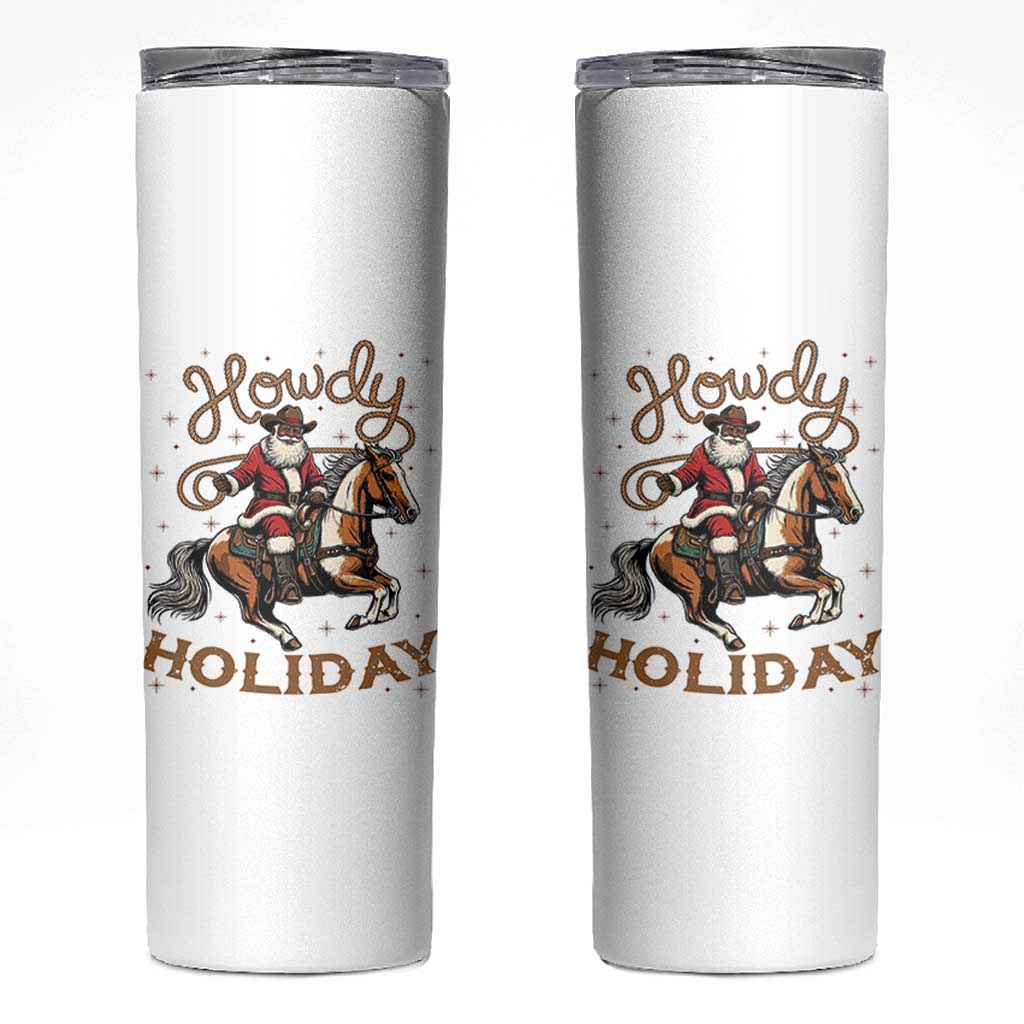 Black Santa Howdy Western Cowboy Skinny Tumbler Christmas Gift - Wonder Print Shop