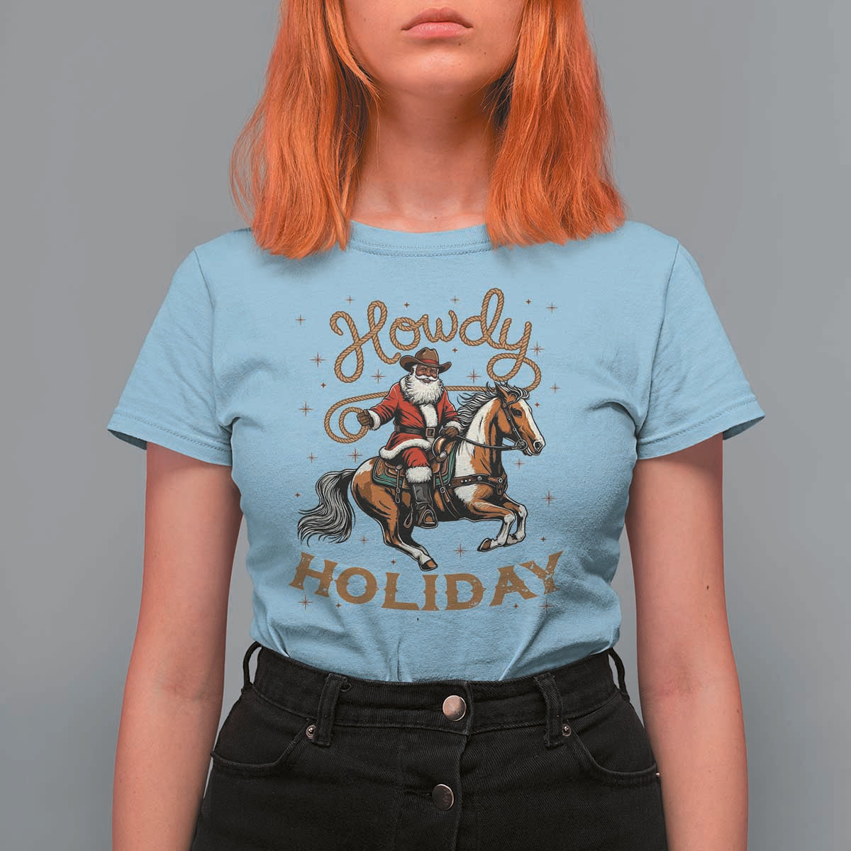 Black Santa Howdy Western Cowboy T Shirt For Women Christmas Gift - Wonder Print Shop