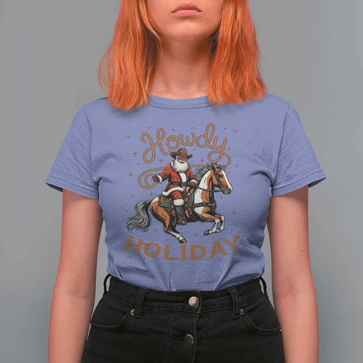 Black Santa Howdy Western Cowboy T Shirt For Women Christmas Gift - Wonder Print Shop
