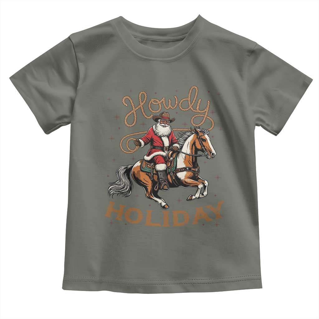 Black Santa Howdy Western Cowboy Toddler T Shirt Christmas Gift - Wonder Print Shop