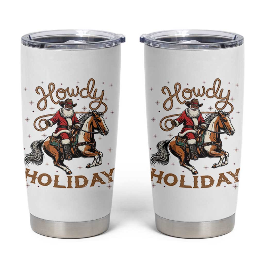 Black Santa Howdy Western Cowboy Tumbler Cup Christmas Gift - Wonder Print Shop