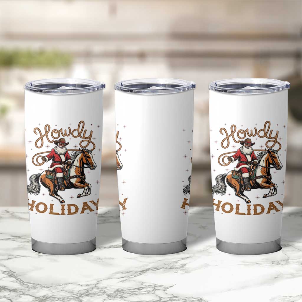 Black Santa Howdy Western Cowboy Tumbler Cup Christmas Gift - Wonder Print Shop