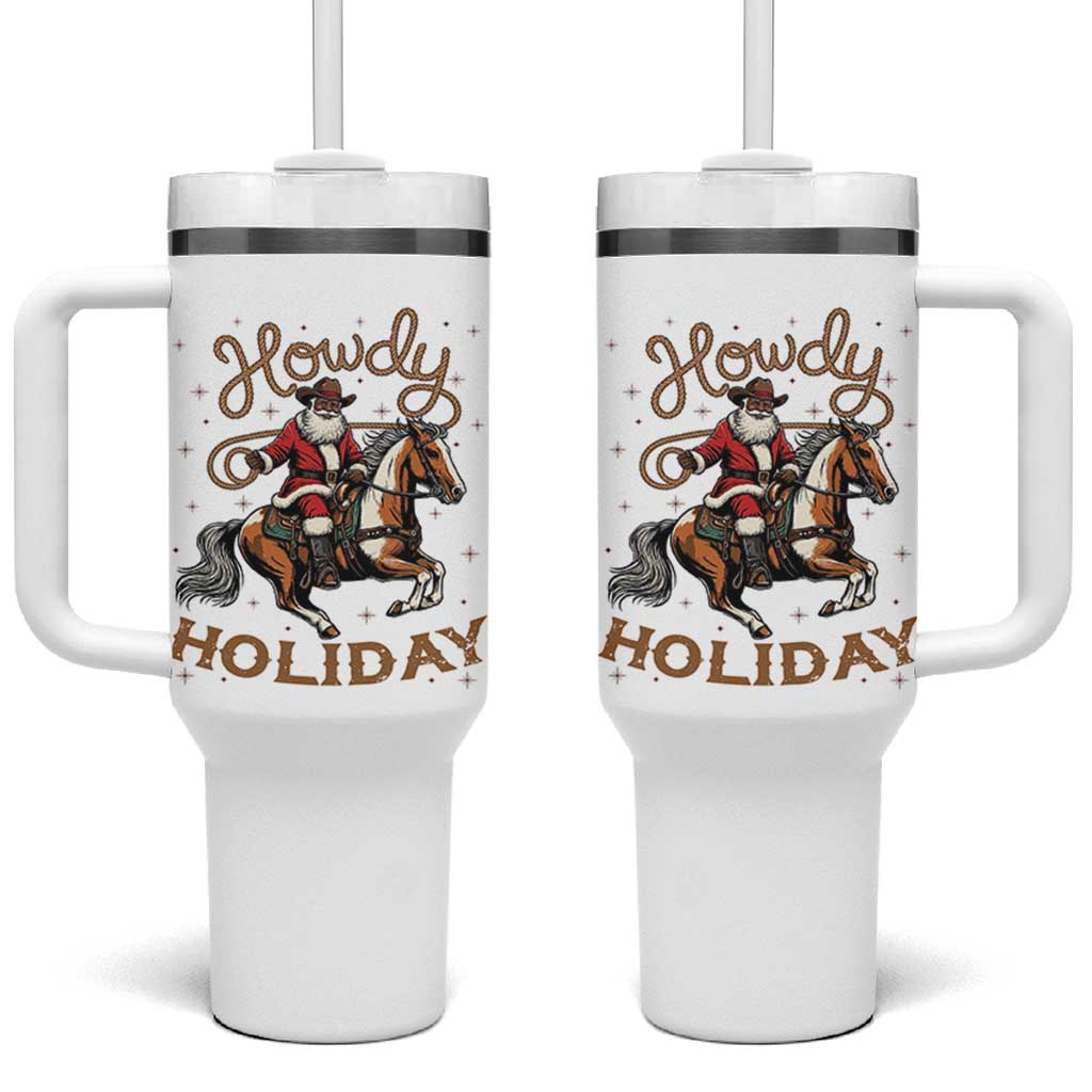 Black Santa Howdy Western Cowboy Tumbler With Handle Christmas Gift - Wonder Print Shop
