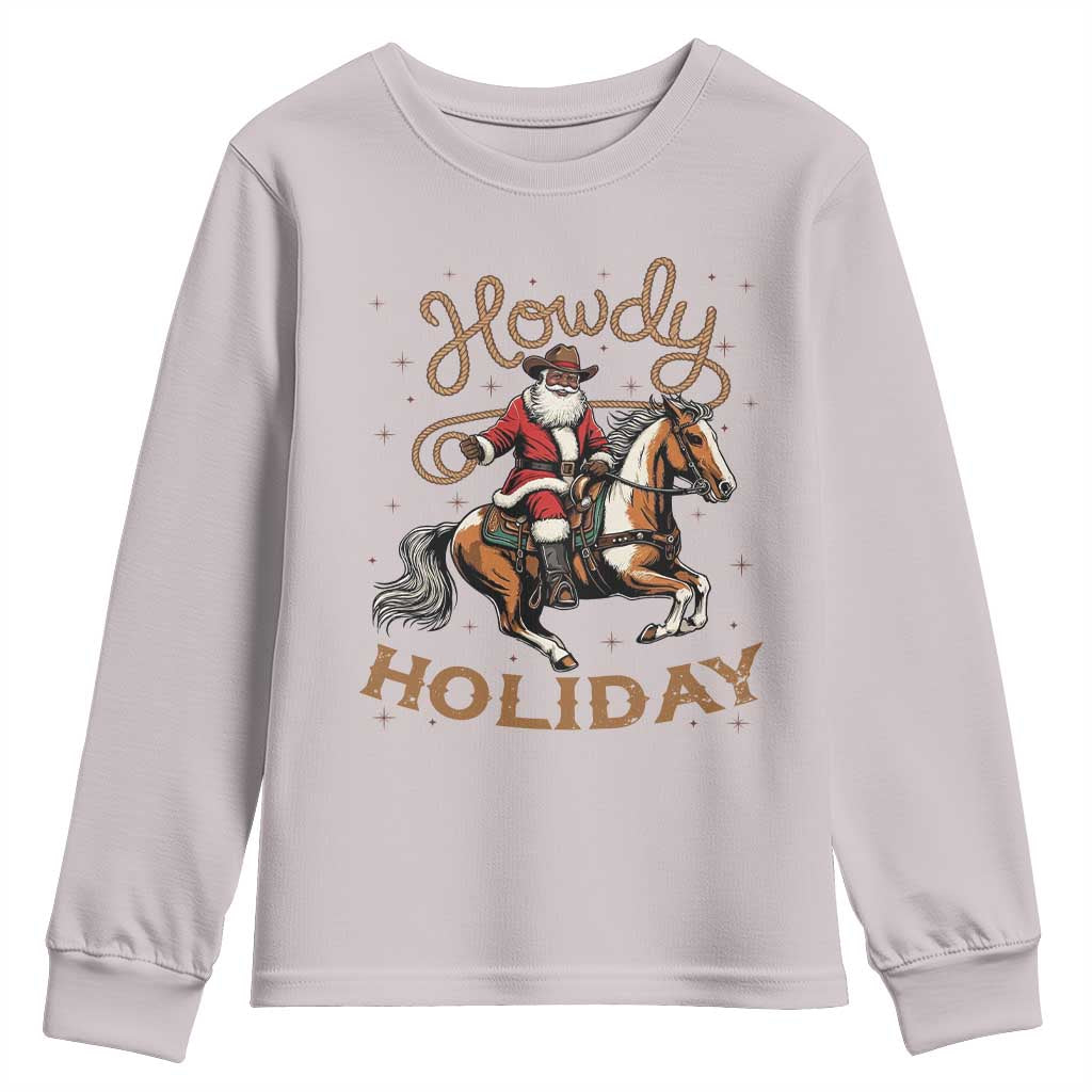 Black Santa Howdy Western Cowboy Youth Sweatshirt Christmas Gift - Wonder Print Shop