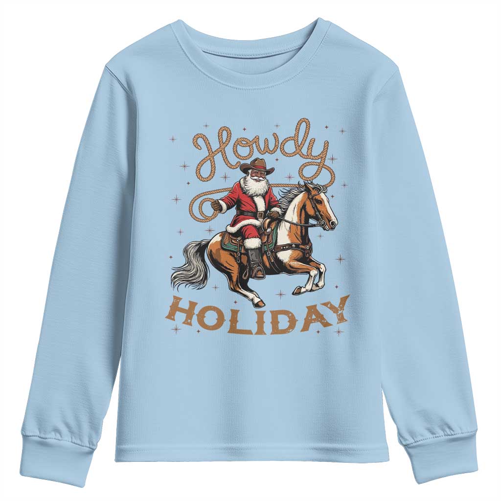 Black Santa Howdy Western Cowboy Youth Sweatshirt Christmas Gift - Wonder Print Shop