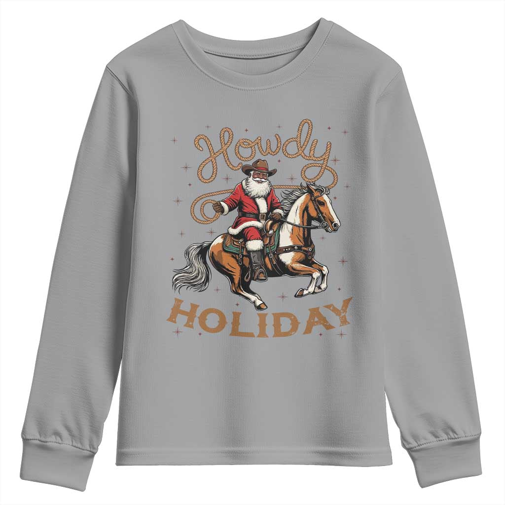 Black Santa Howdy Western Cowboy Youth Sweatshirt Christmas Gift - Wonder Print Shop