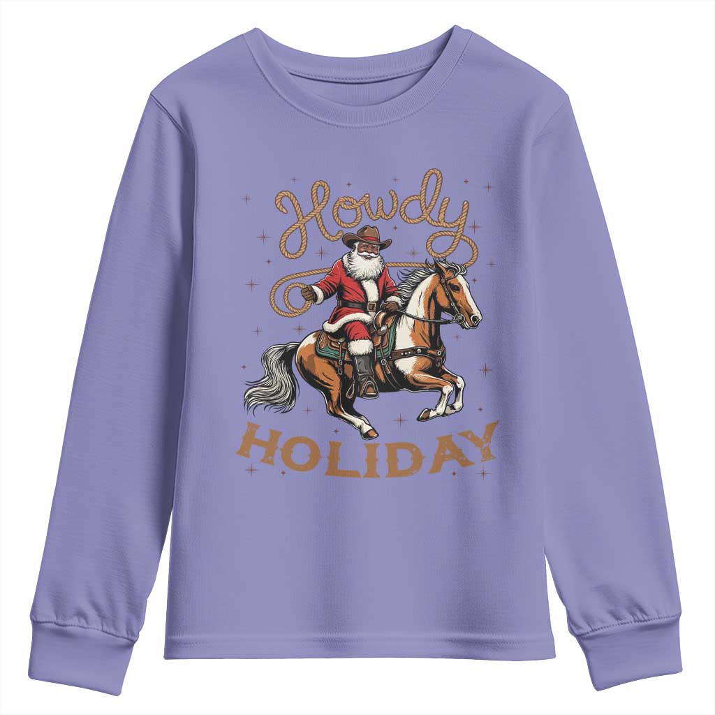 Black Santa Howdy Western Cowboy Youth Sweatshirt Christmas Gift - Wonder Print Shop