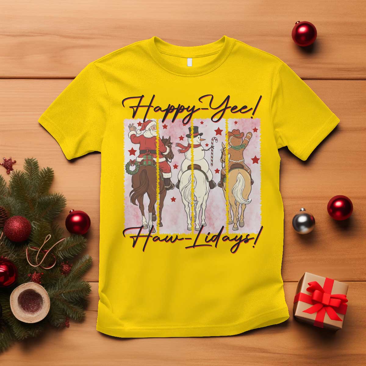 Western Christmas Horse Rider T Shirt Happy Yee Haw Lidays - Wonder Print Shop