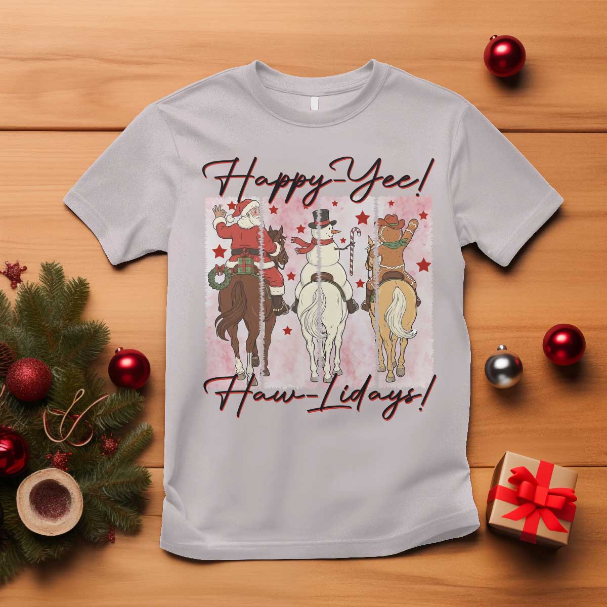 Western Christmas Horse Rider T Shirt Happy Yee Haw Lidays - Wonder Print Shop