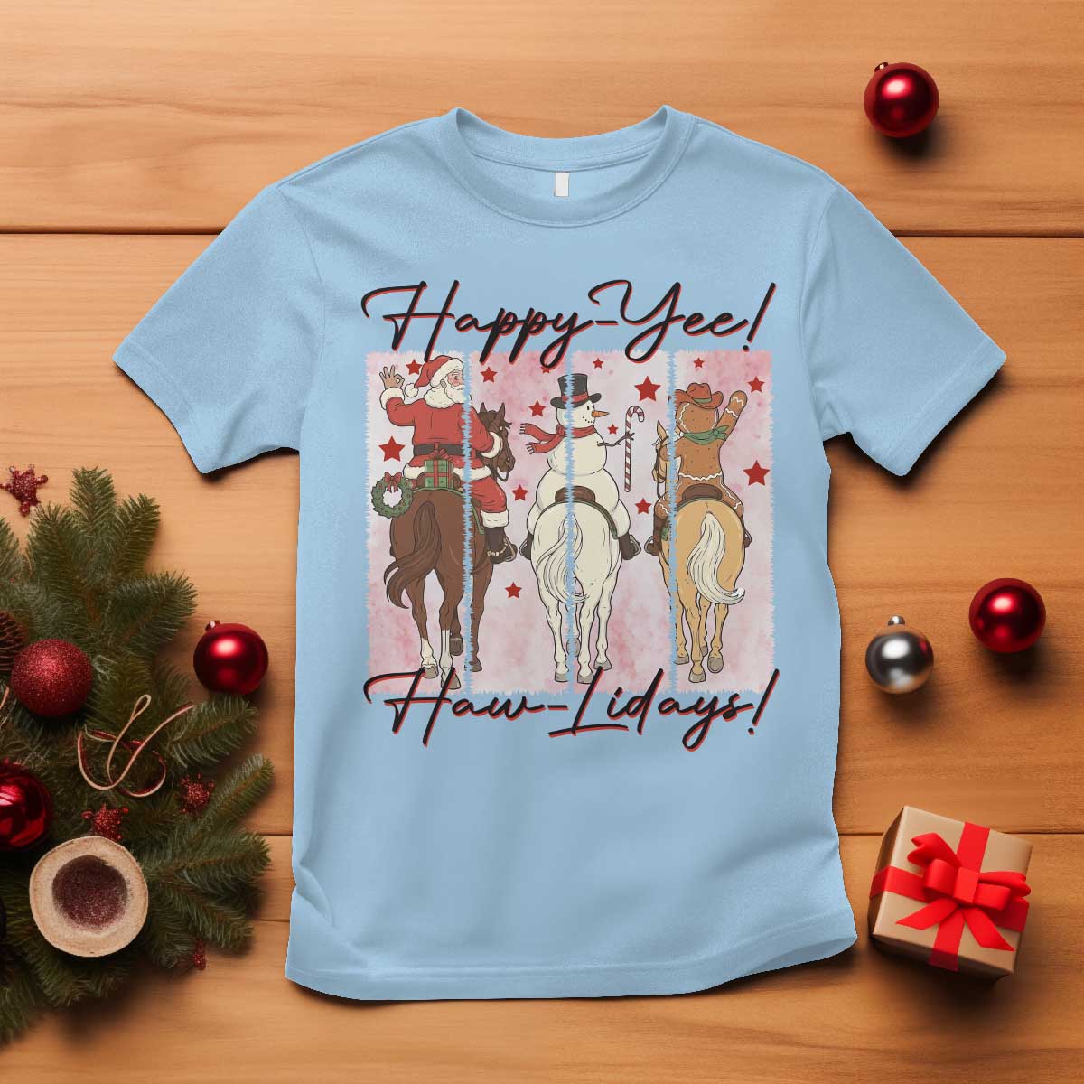 Western Christmas Horse Rider T Shirt Happy Yee Haw Lidays - Wonder Print Shop