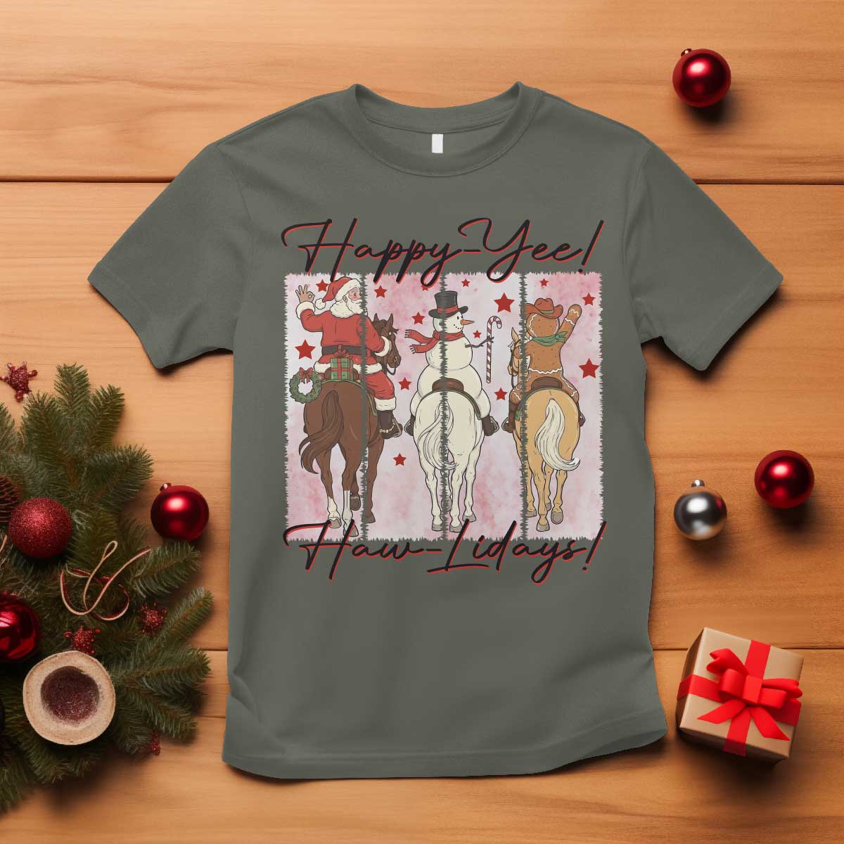 Western Christmas Horse Rider T Shirt Happy Yee Haw Lidays - Wonder Print Shop