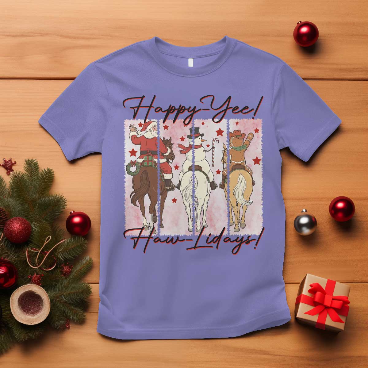 Western Christmas Horse Rider T Shirt Happy Yee Haw Lidays - Wonder Print Shop