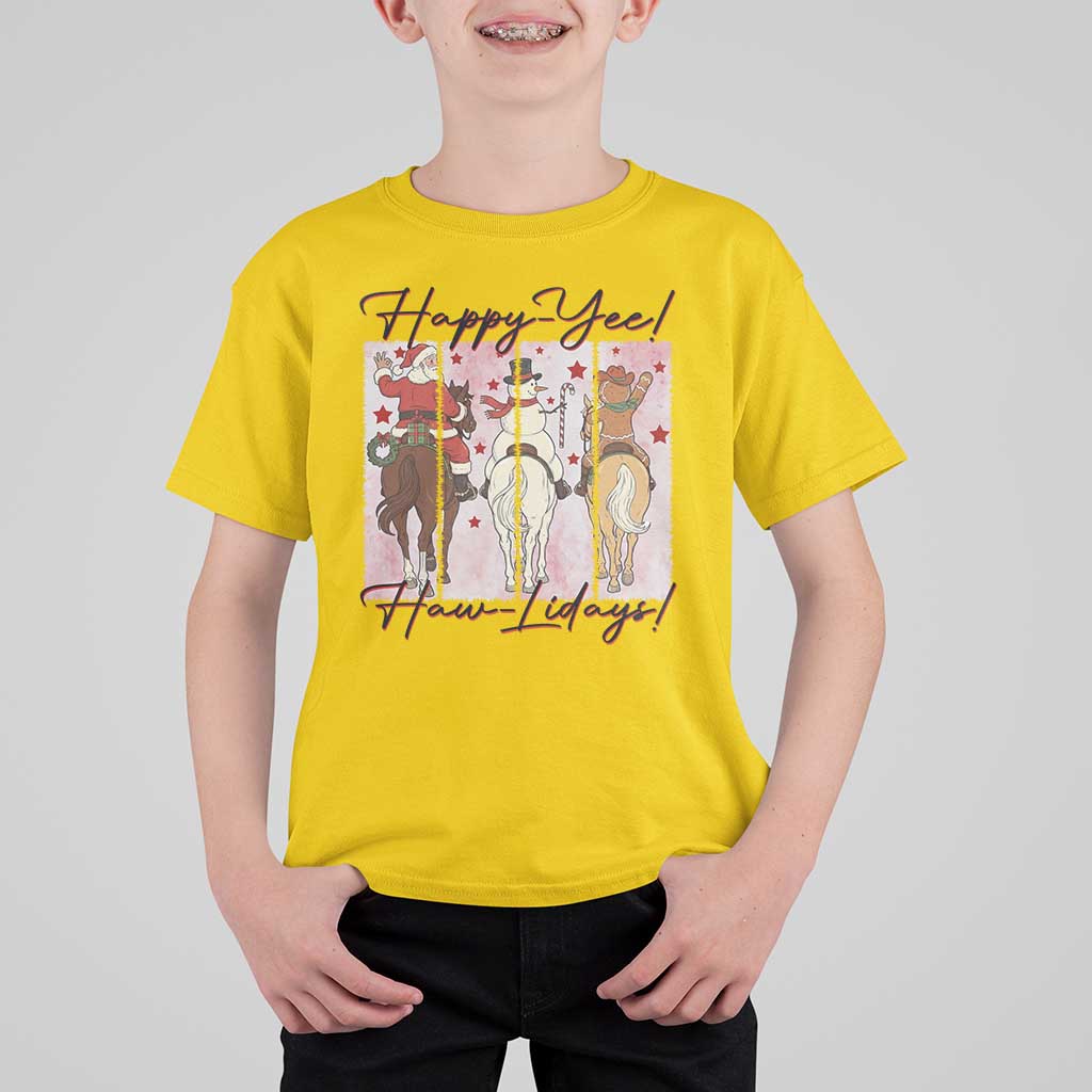 Western Christmas Horse Rider T Shirt For Kid Happy Yee Haw Lidays - Wonder Print Shop