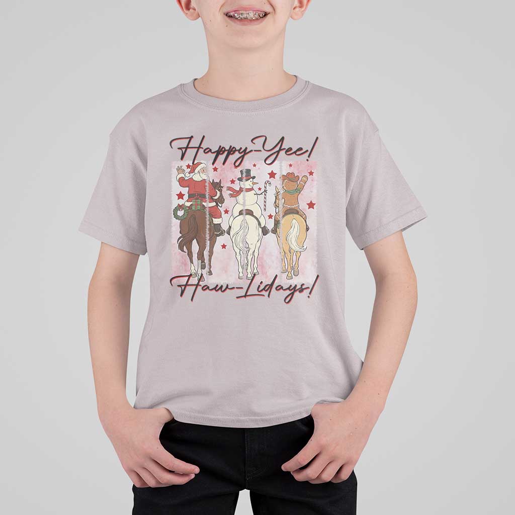 Western Christmas Horse Rider T Shirt For Kid Happy Yee Haw Lidays - Wonder Print Shop