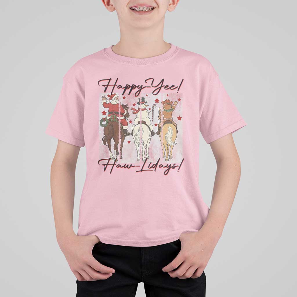 Western Christmas Horse Rider T Shirt For Kid Happy Yee Haw Lidays - Wonder Print Shop