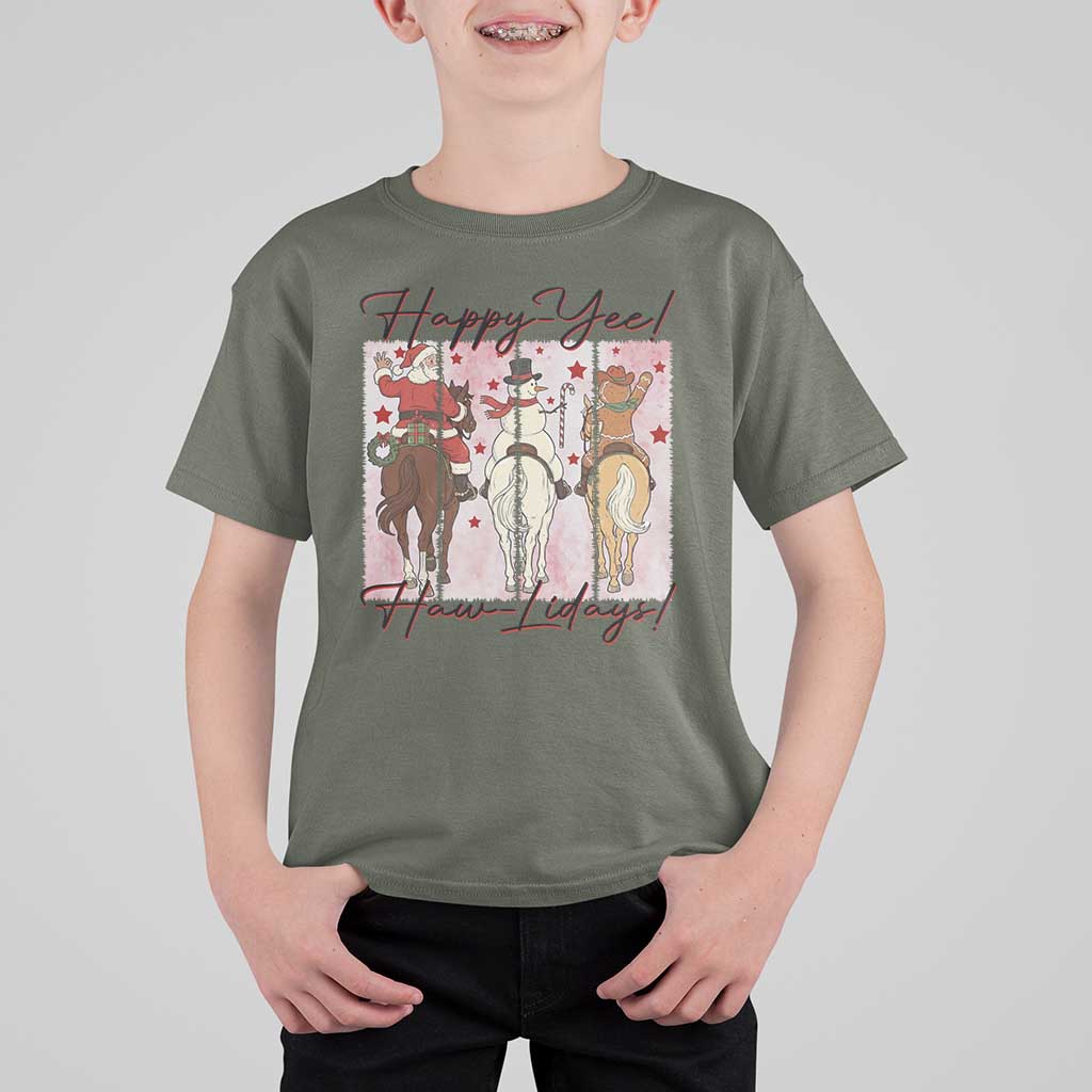 Western Christmas Horse Rider T Shirt For Kid Happy Yee Haw Lidays - Wonder Print Shop