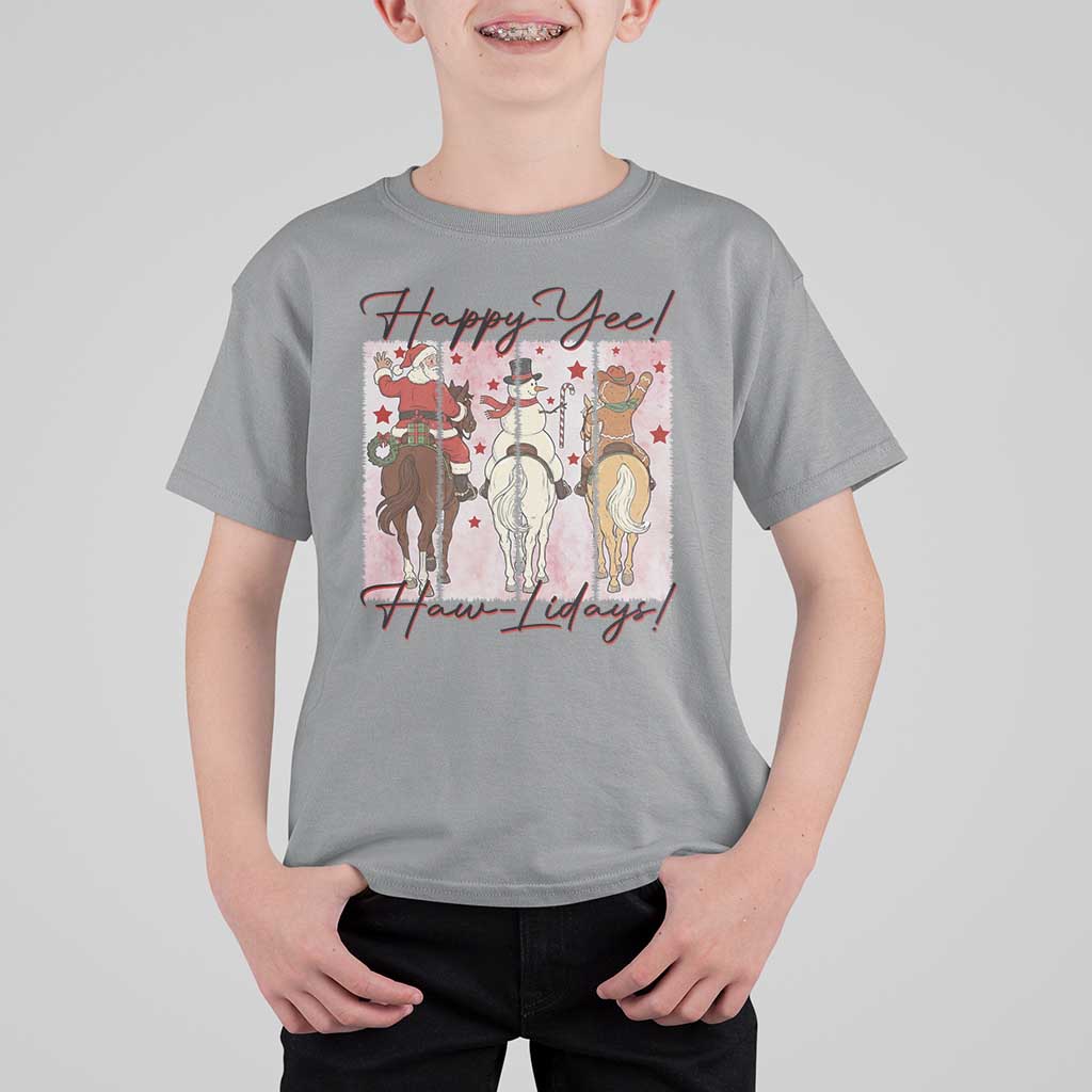 Western Christmas Horse Rider T Shirt For Kid Happy Yee Haw Lidays - Wonder Print Shop