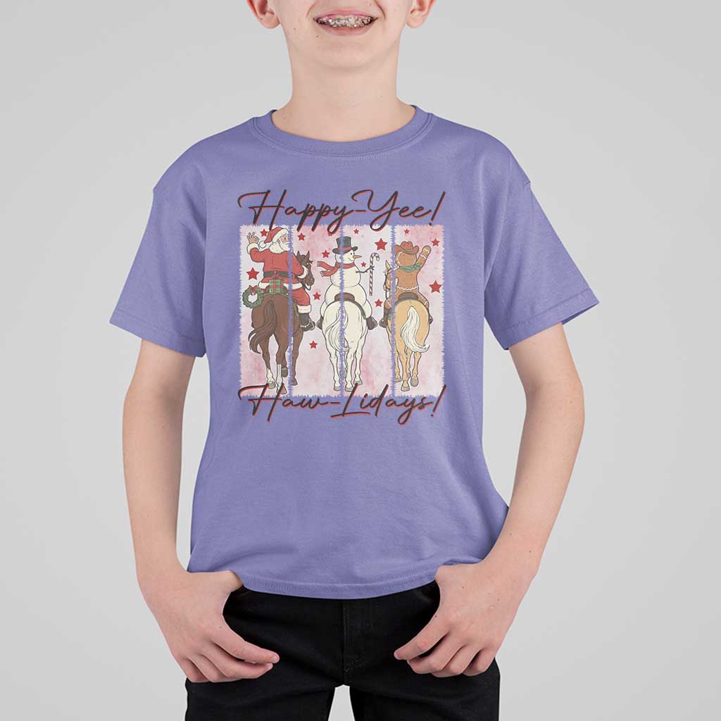 Western Christmas Horse Rider T Shirt For Kid Happy Yee Haw Lidays - Wonder Print Shop