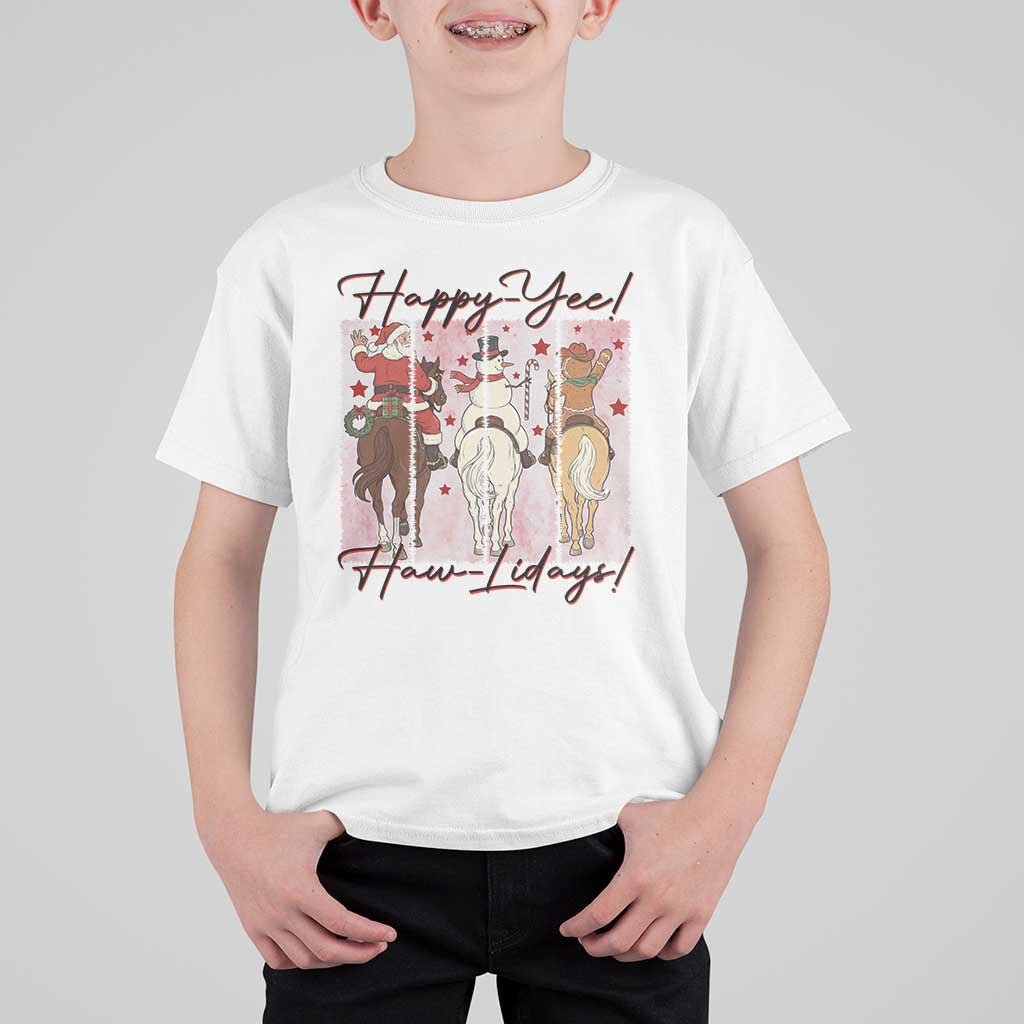 Western Christmas Horse Rider T Shirt For Kid Happy Yee Haw Lidays - Wonder Print Shop