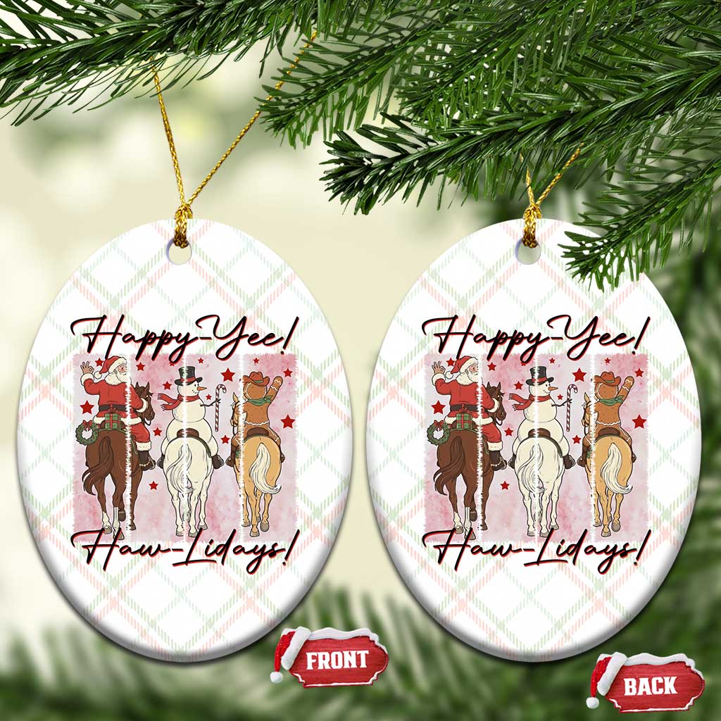 Western Christmas Horse Rider Ceramic Ornament Happy Yee Haw Lidays - Wonder Print Shop