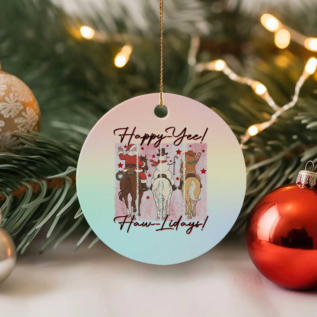 Western Christmas Horse Rider Ceramic Ornament Happy Yee Haw Lidays - Wonder Print Shop