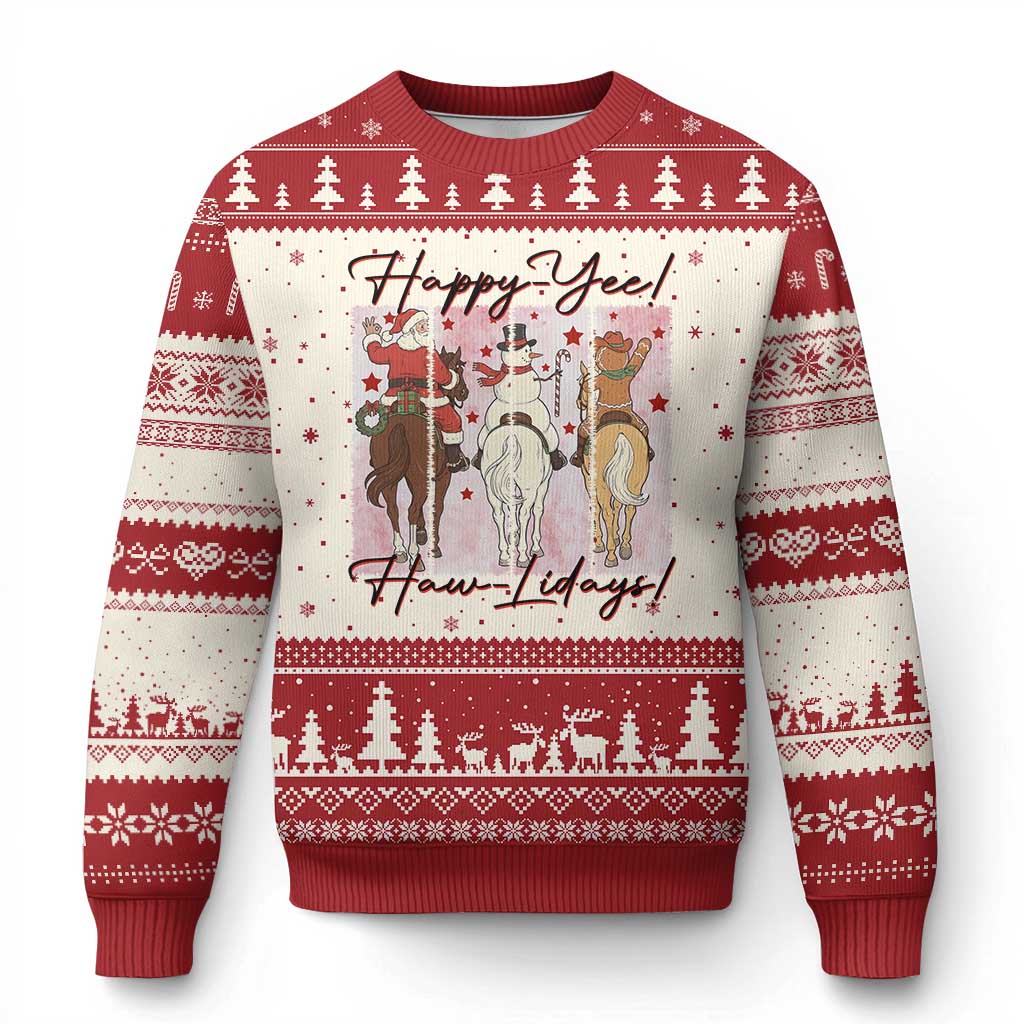 Western Xmas Horse Rider Ugly Christmas Sweater Happy Yee Haw Lidays - Wonder Print Shop