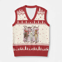 Western Xmas Horse Rider V-Neck Knit Sweater Vest Happy Yee Haw Lidays - Wonder Print Shop