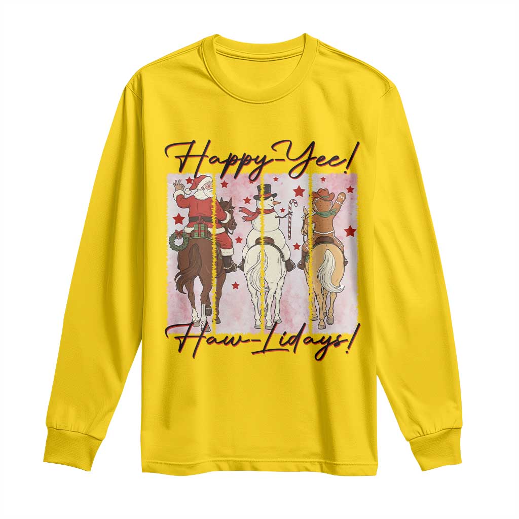 Western Christmas Horse Rider Long Sleeve Shirt Happy Yee Haw Lidays - Wonder Print Shop