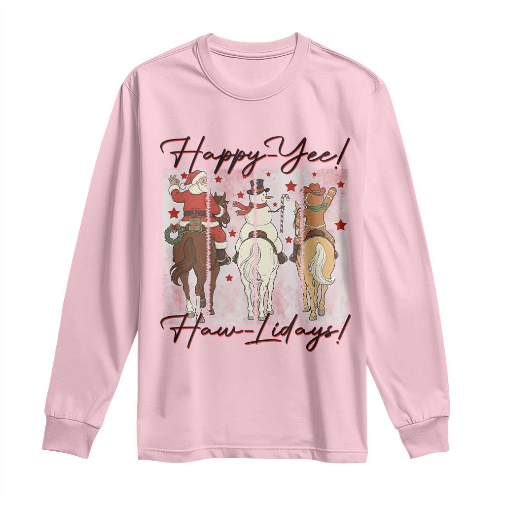 Western Christmas Horse Rider Long Sleeve Shirt Happy Yee Haw Lidays - Wonder Print Shop